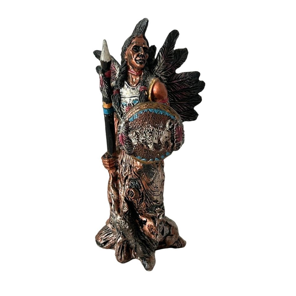 Youngs Inc. Native American Indian w/ Shield & Spear Statue 6.5" Monroe Michigan